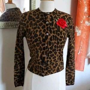 Lambswool/Angora Animal Print Cardigan Size Small